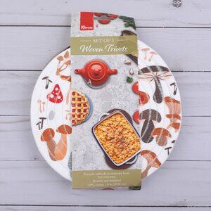 Woven Trivet Hot Pad Set of 3 Mushroom Brown Beige 8 inch